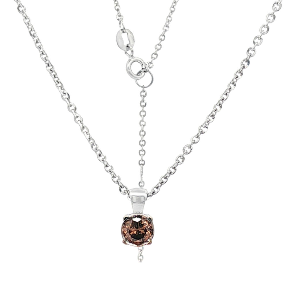 CADENA DE ORO BLANCO + COLGANTE CON DIAMANTE BROWN