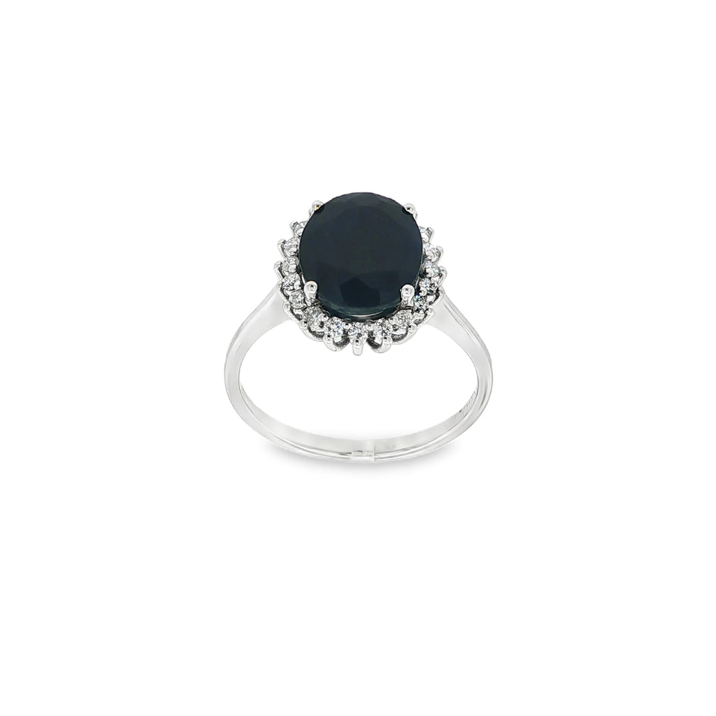 ANILLO DE ORO BLANCO CON DIAMANTES Y ZAFIRO