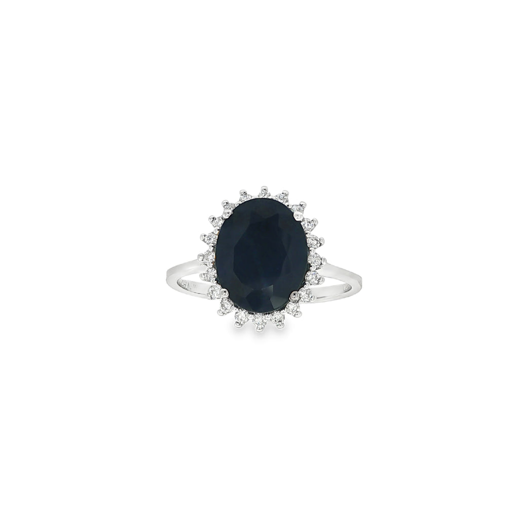 ANILLO DE ORO BLANCO CON DIAMANTES Y ZAFIRO