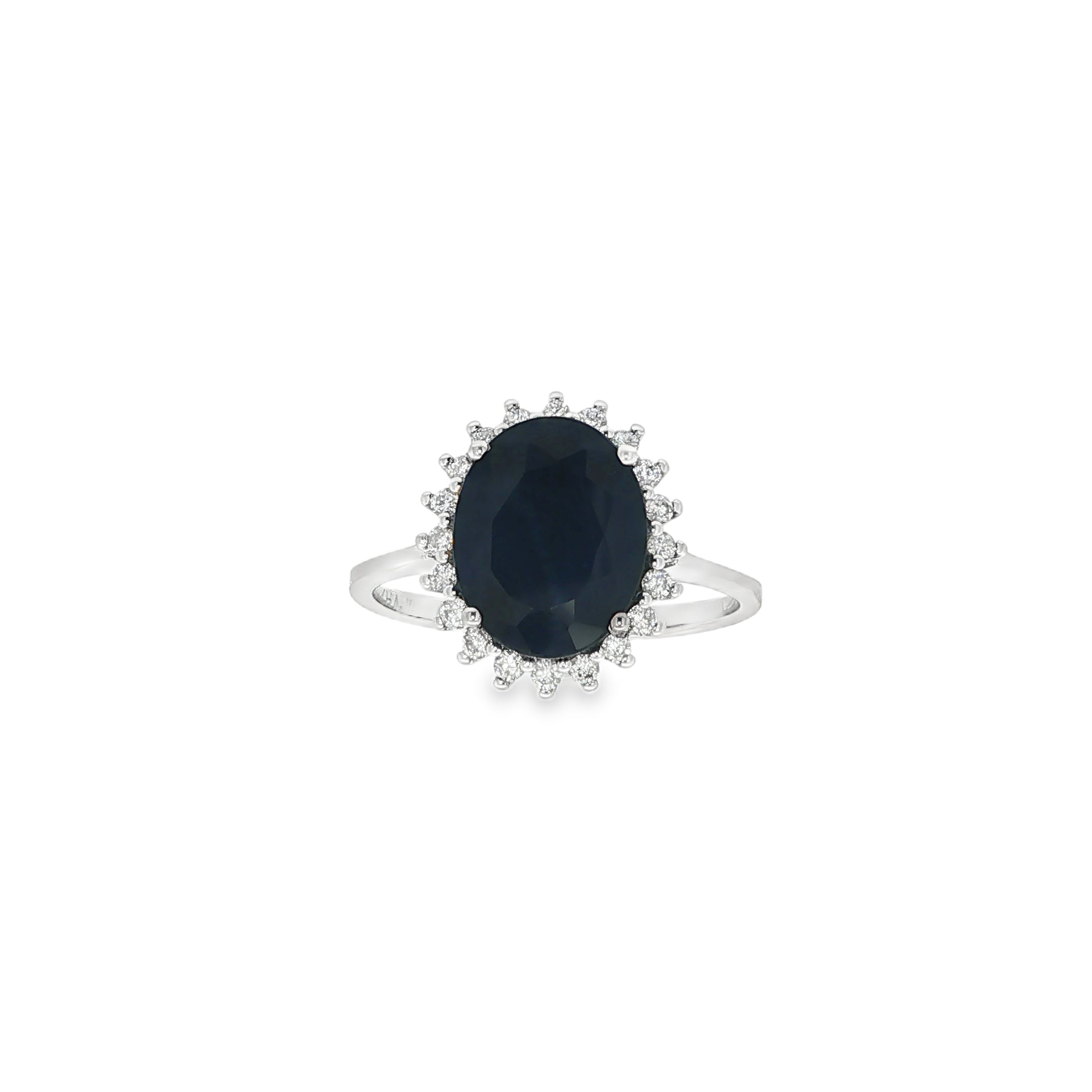 ANILLO DE ORO BLANCO CON DIAMANTES Y ZAFIRO