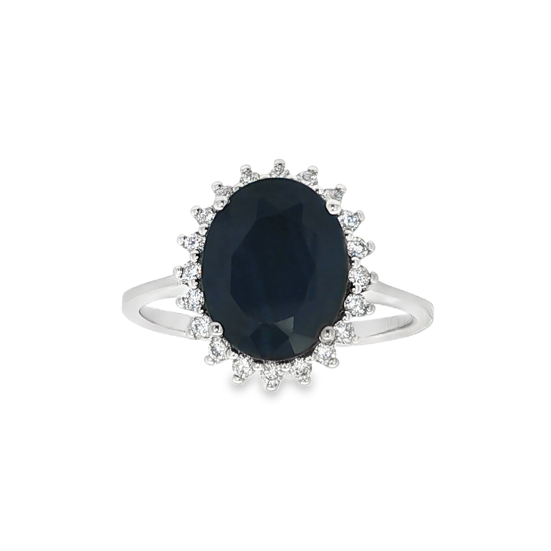 ANILLO DE ORO BLANCO CON DIAMANTES Y ZAFIRO