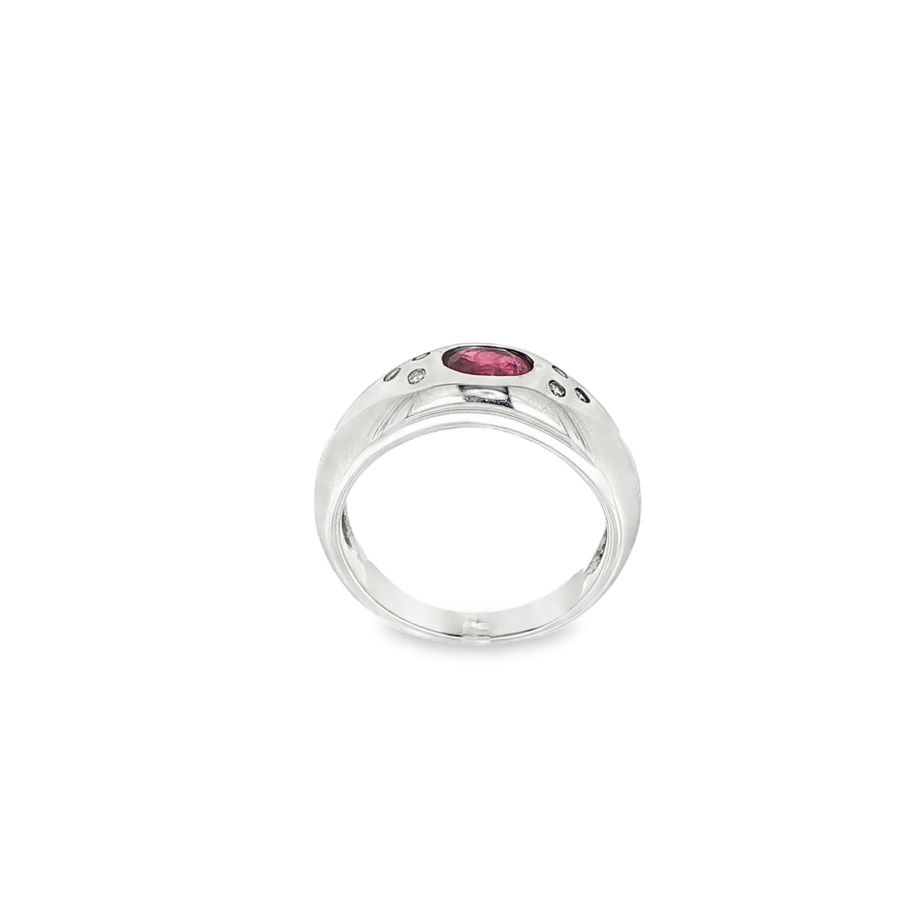 ANILLO GLOBO DE ORO BLANCO CON RUBI Y BRILLANTES