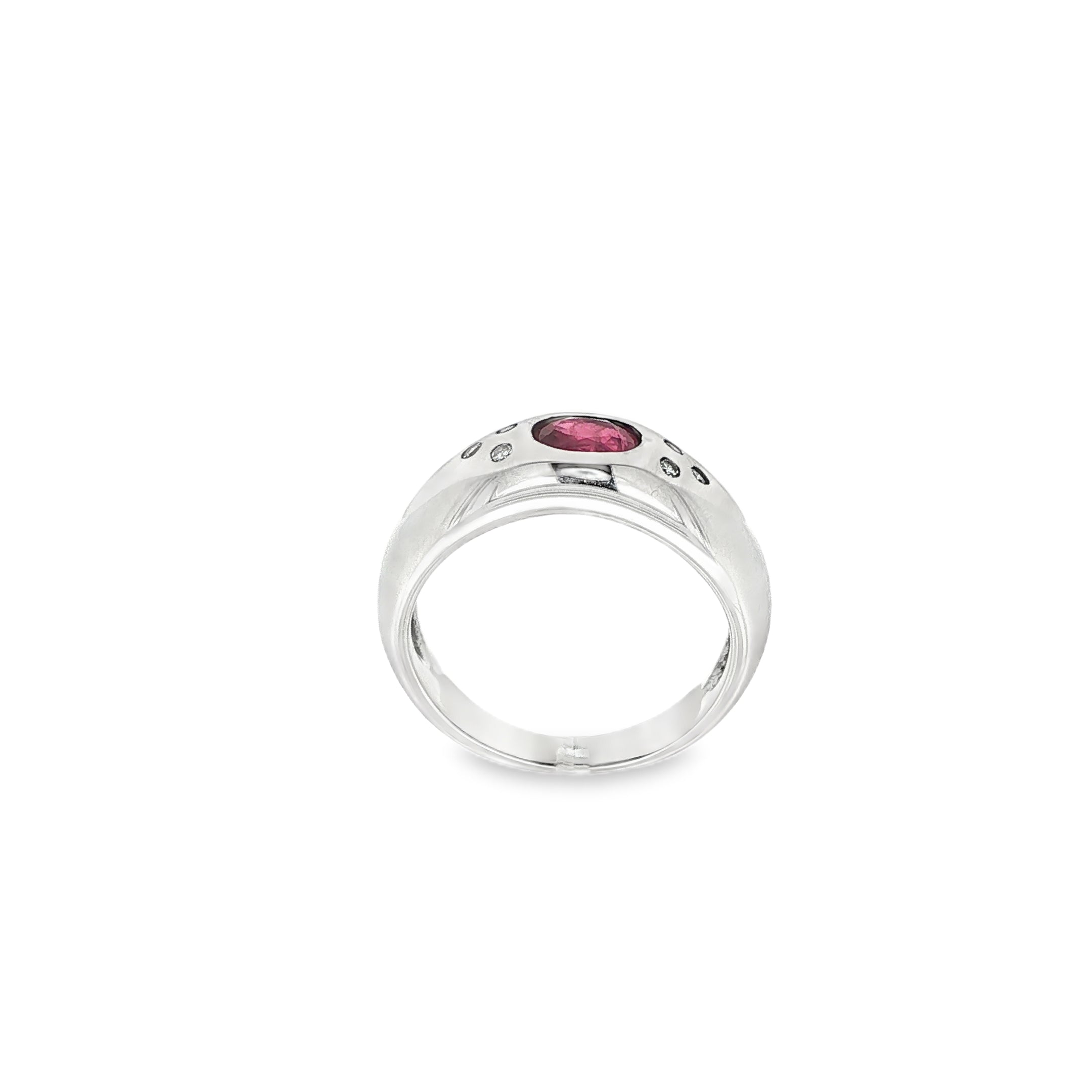 ANILLO GLOBO DE ORO BLANCO CON RUBI Y BRILLANTES