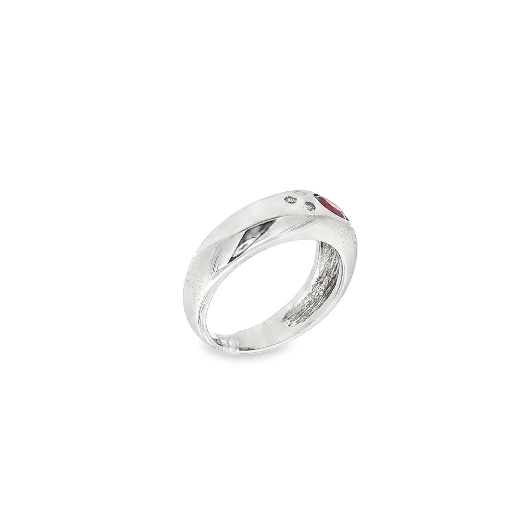 ANILLO GLOBO DE ORO BLANCO CON RUBI Y BRILLANTES