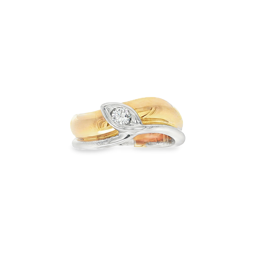 ANILLO HOJA BICOLOR CON DIAMANTE