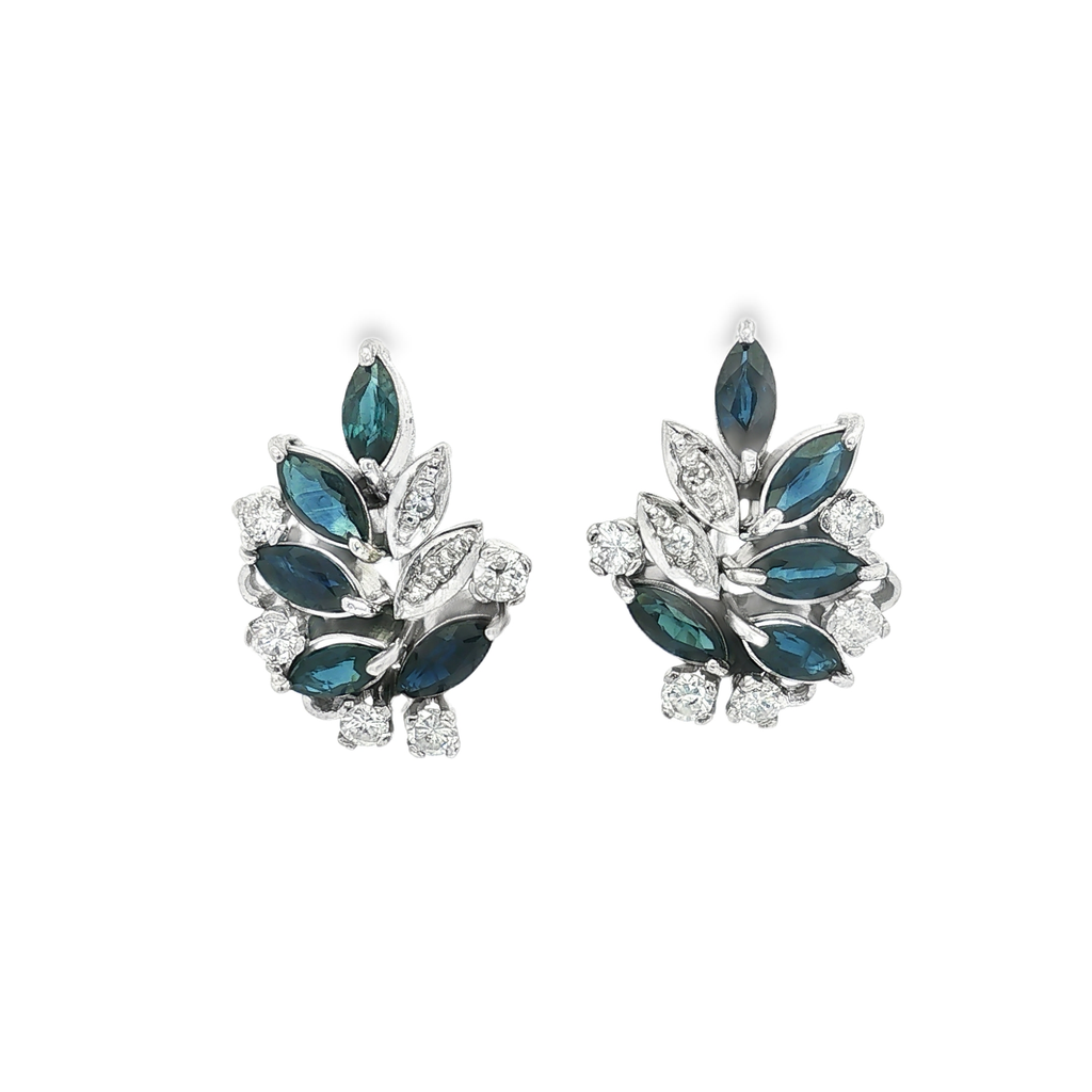 CONJUNTO DE ANILLO + PENDIENTES FLOR DE ZAFIROS Y DIAMANTES