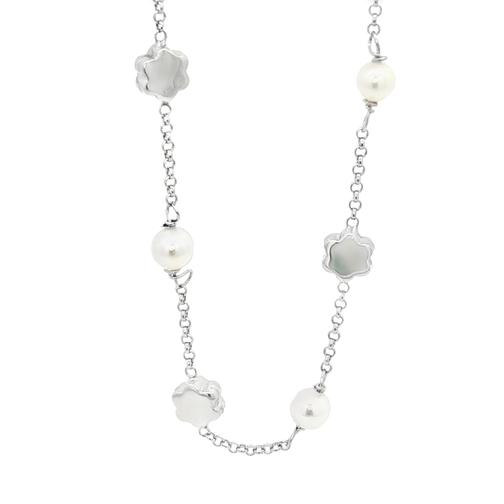 PULSERA ORO BLANCO CON PERLAS