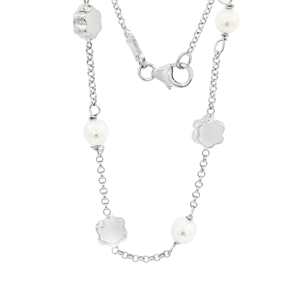 PULSERA ORO BLANCO CON PERLAS