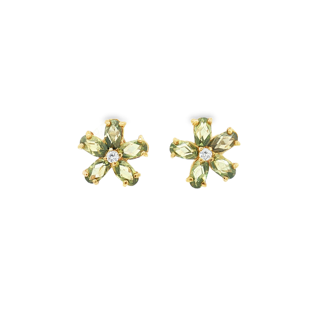 PENDIENTES FLOR VERDE CON CIRCONITAS