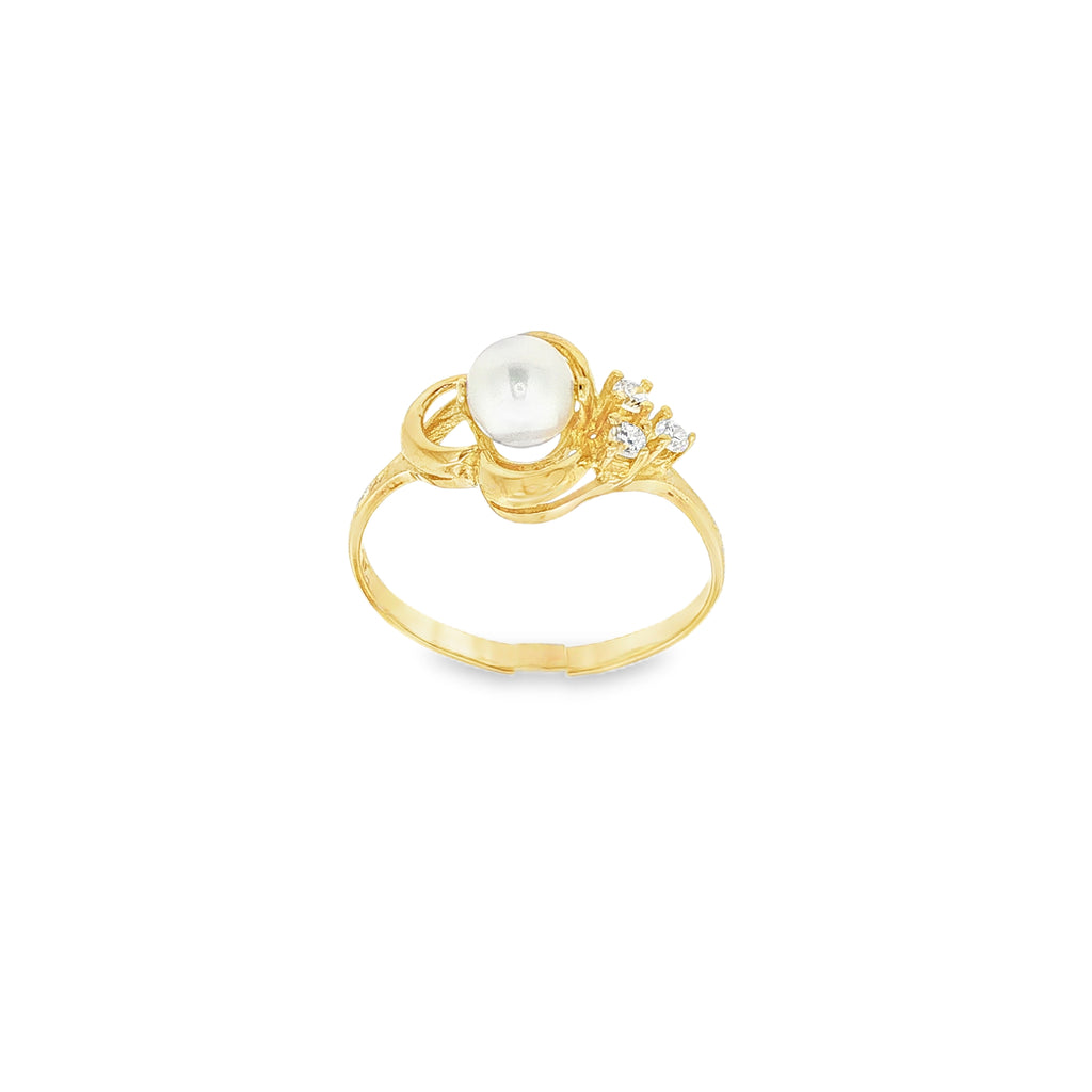 ANILLO TREBOL PERLA CON CIRCONITAS