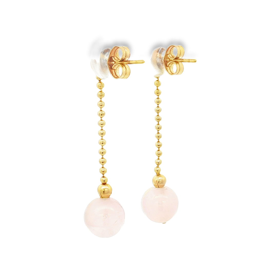 PENDIENTES LARGOS DE TUERCAS PIEDRAS ROSA Y CIRCONITAS