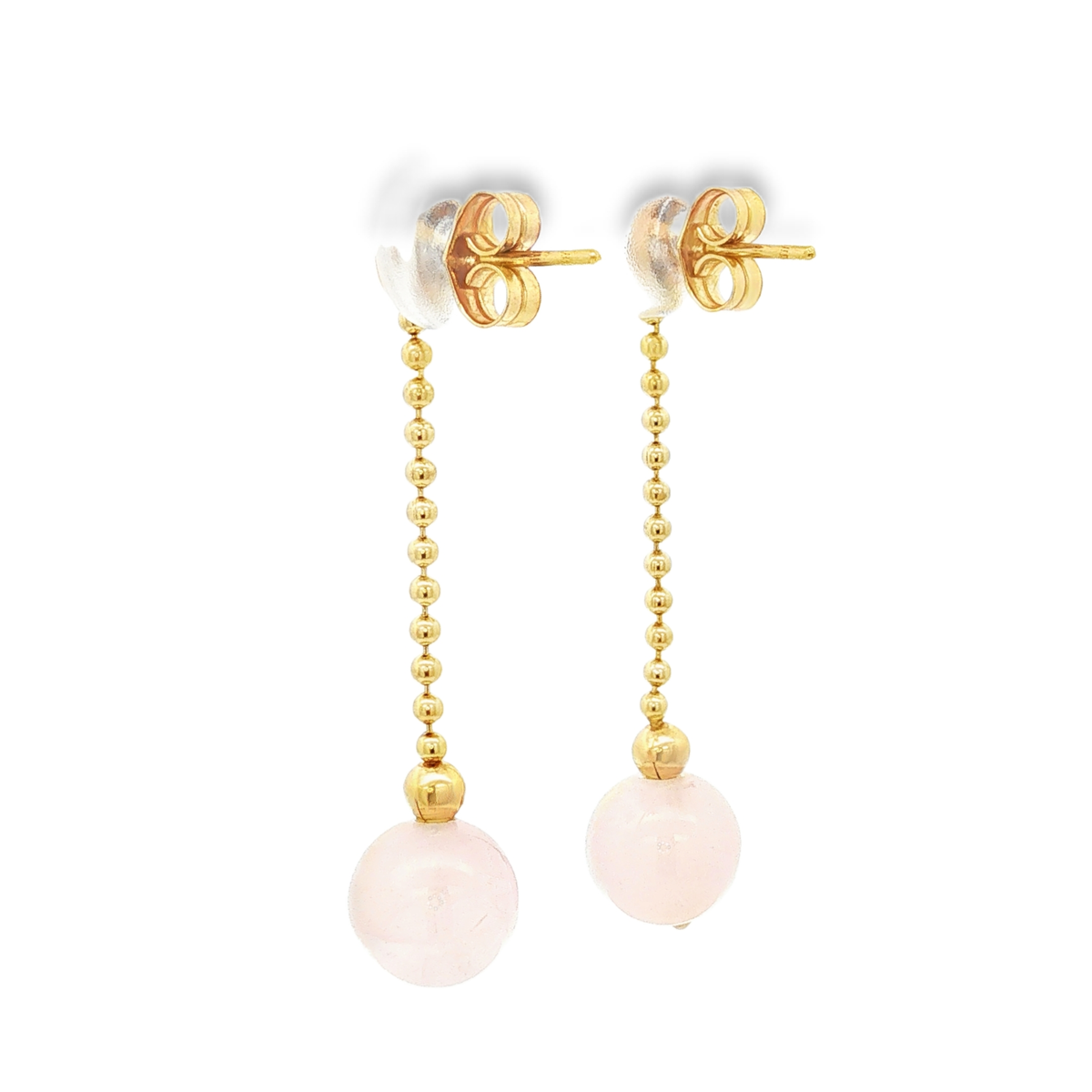 PENDIENTES LARGOS DE TUERCAS PIEDRAS ROSA Y CIRCONITAS