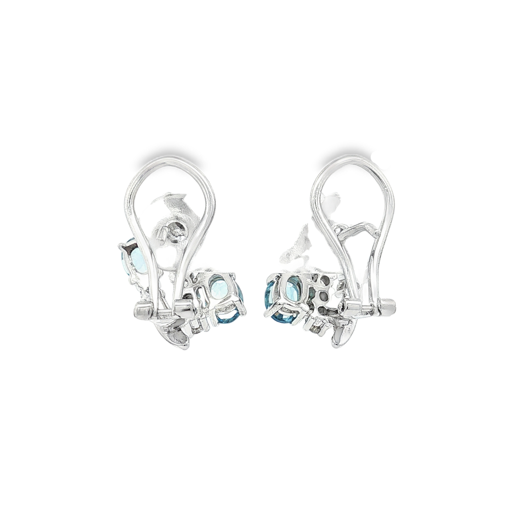 CONJUNTO ANILLO + PENDIENTES ORO BLANCO CON DIAMANTES Y AGUAMARINAS