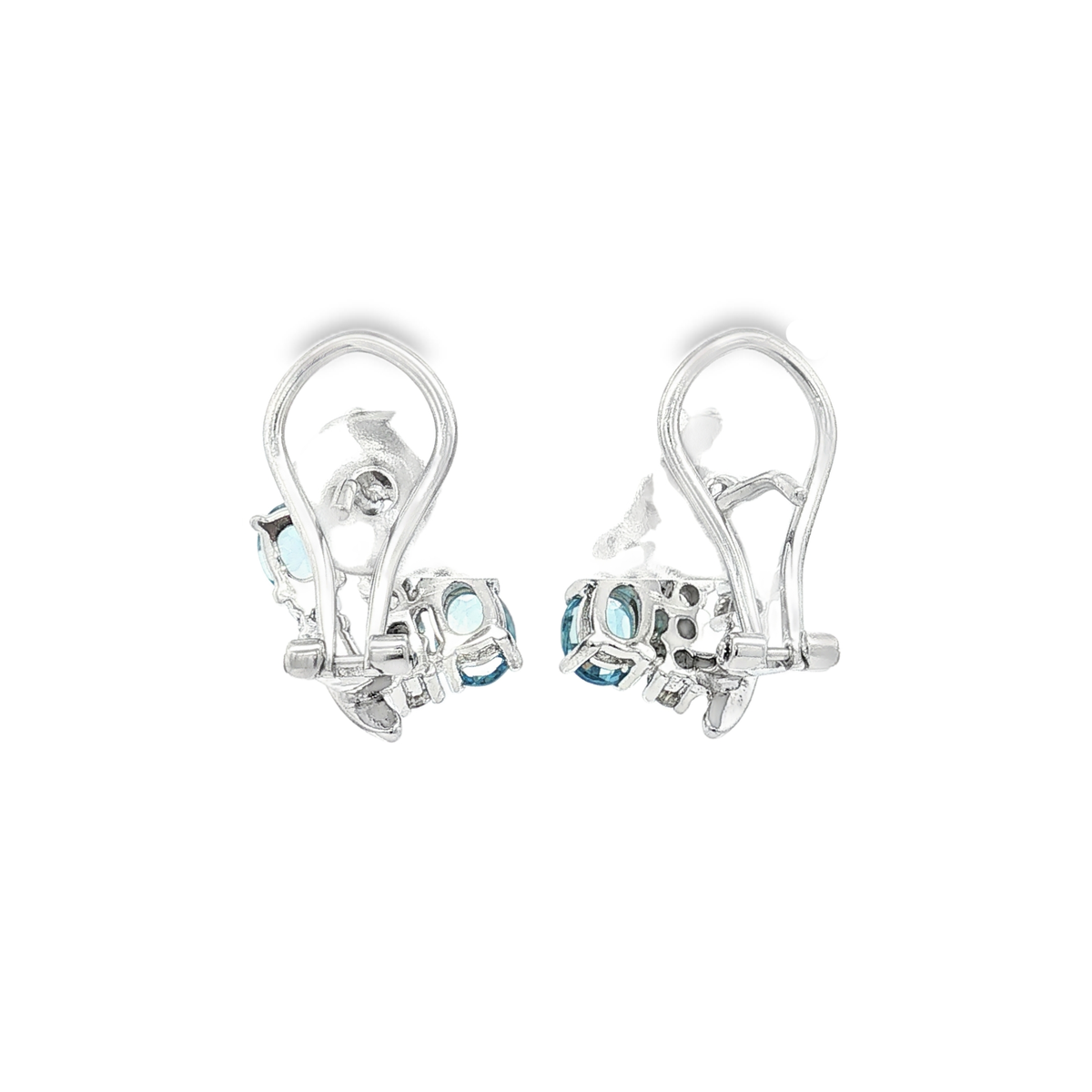 CONJUNTO ANILLO + PENDIENTES ORO BLANCO CON DIAMANTES Y AGUAMARINAS