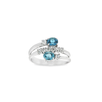 CONJUNTO ANILLO + PENDIENTES ORO BLANCO CON DIAMANTES Y AGUAMARINAS