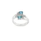 CONJUNTO ANILLO + PENDIENTES ORO BLANCO CON DIAMANTES Y AGUAMARINAS