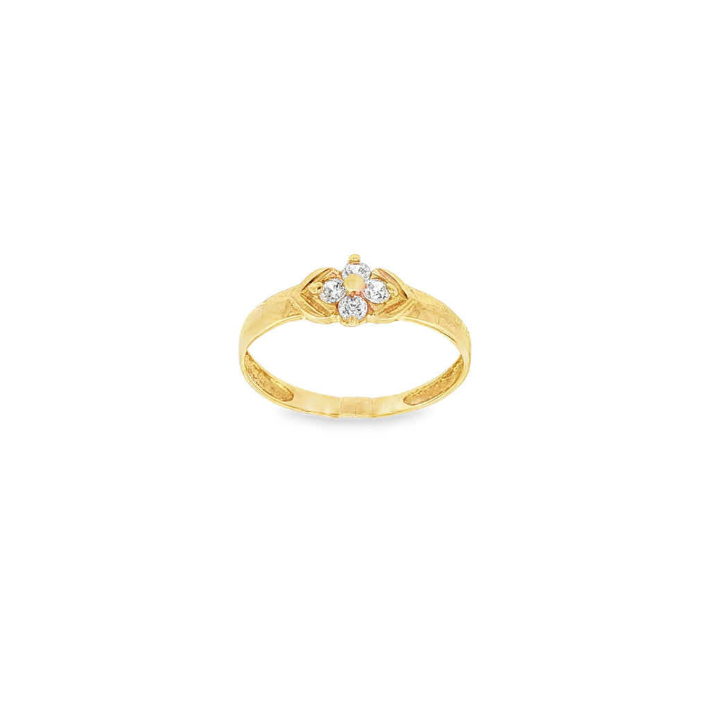 CONJUNTO NIÑA ANILLO + PENDIENTES FLOR CON CIRCONITAS