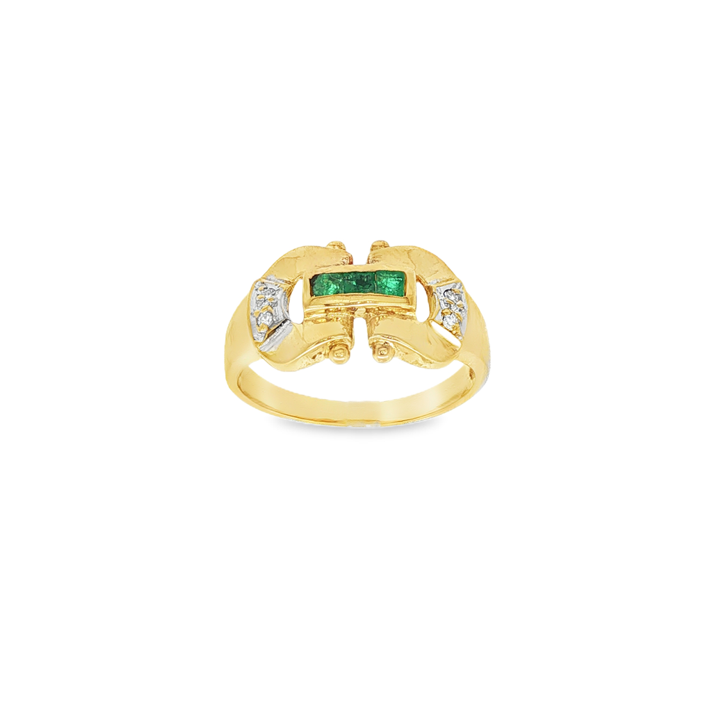 ANILLO CINTO CON PUNTAS DE BRILLANTES Y ESMERALDAS