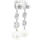 PENDIENTES ESPIRALES LARGOS ORO BLANCO CON PERLAS Y BRILLANTES TOUS