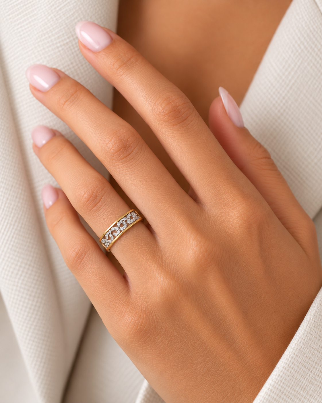 ANILLO OLAS BICOLOR CON CIRCONITAS