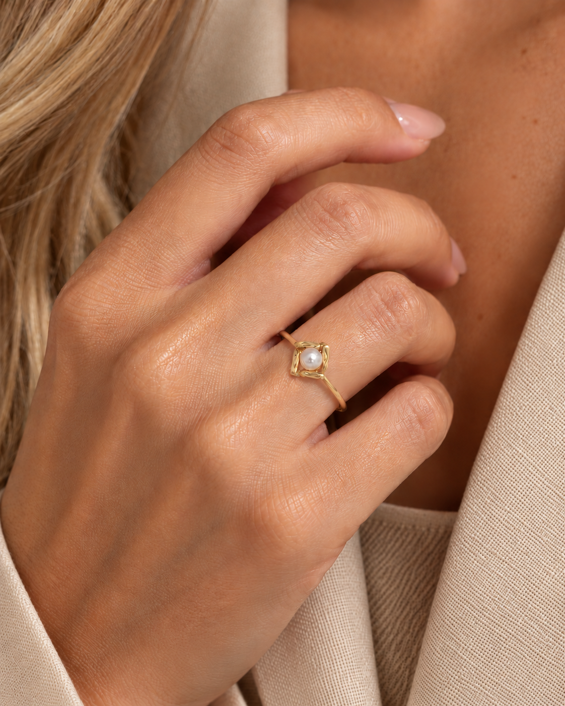 ANILLO DISEÑO ROMBO PERLA