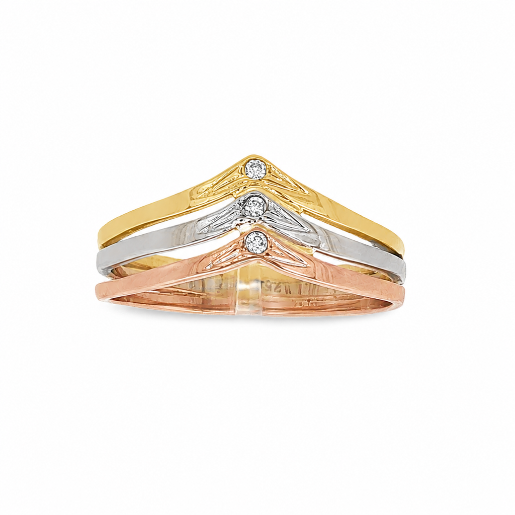 ANILLO TRIO PICO TRICOLOR CON CIRCONITAS