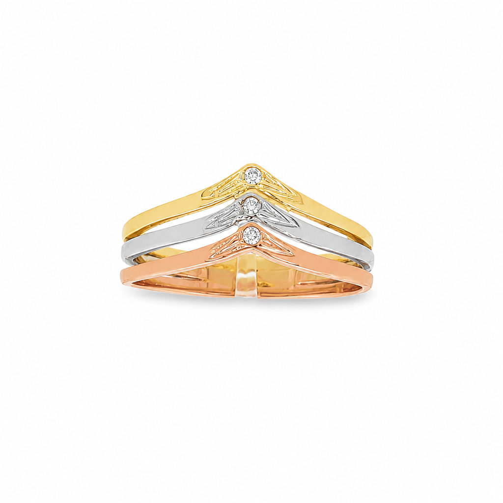 ANILLO TRIO PICO TRICOLOR CON CIRCONITAS
