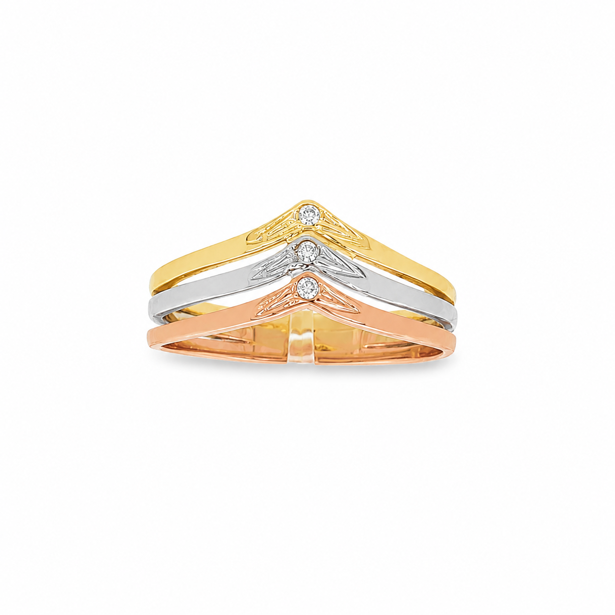 ANILLO TRIO PICO TRICOLOR CON CIRCONITAS