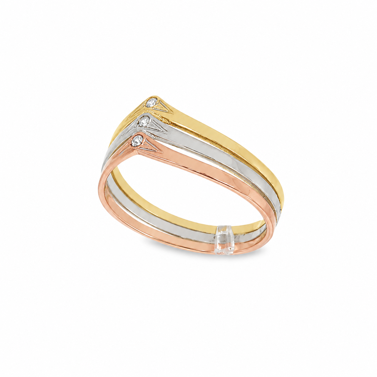 ANILLO TRIO PICO TRICOLOR CON CIRCONITAS