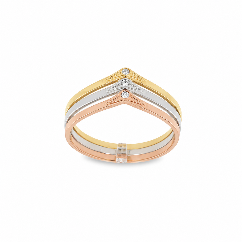 ANILLO TRIO PICO TRICOLOR CON CIRCONITAS