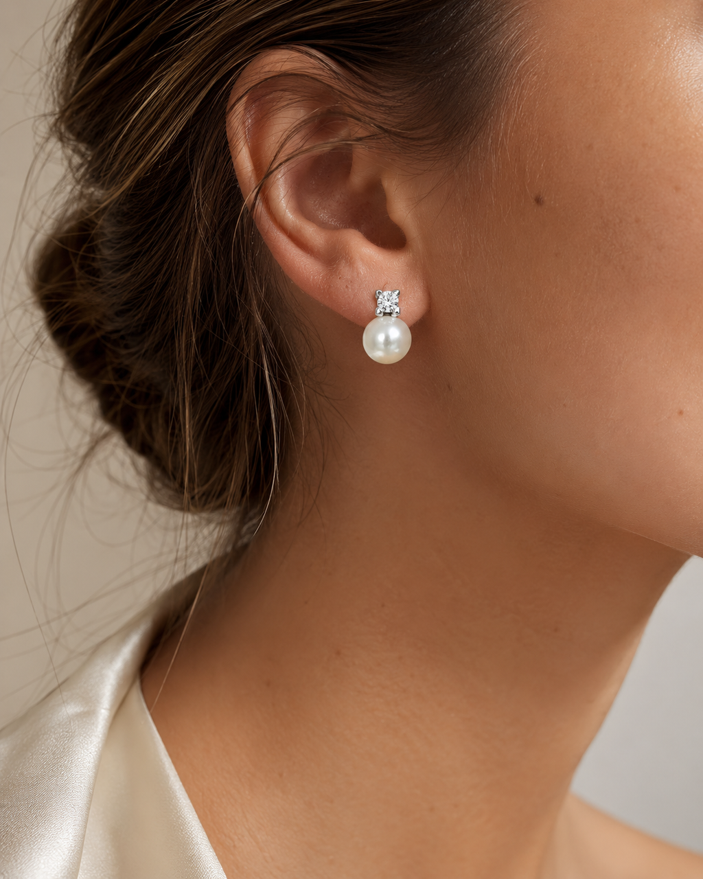 PENDIENTES ORO BLANCO CON PERLAS Y DIAMANTES