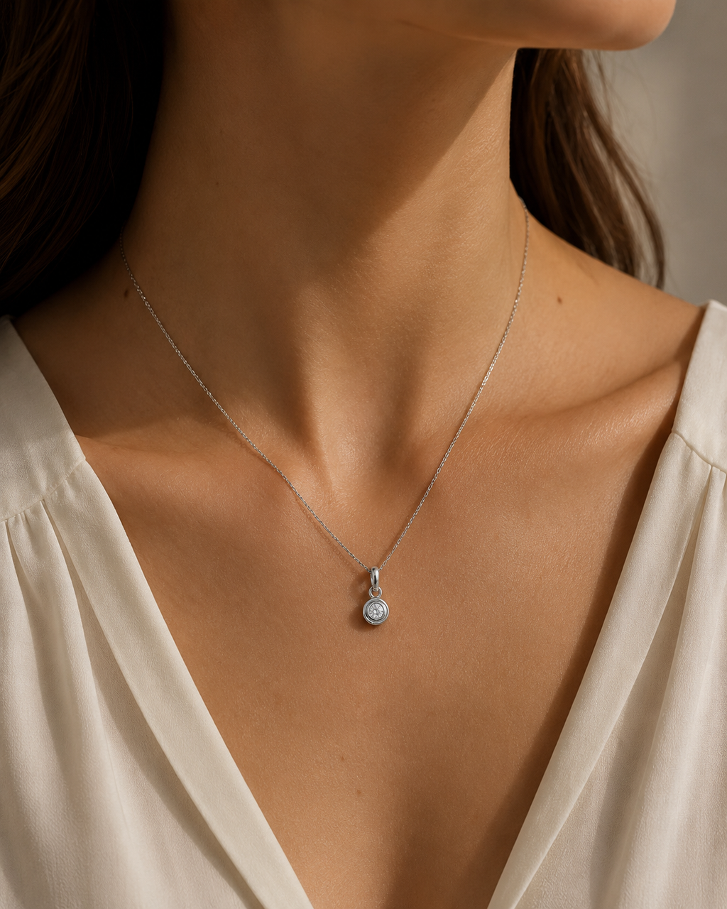 DIJE REDONDO ORO BLANCO CON DIAMANTE
