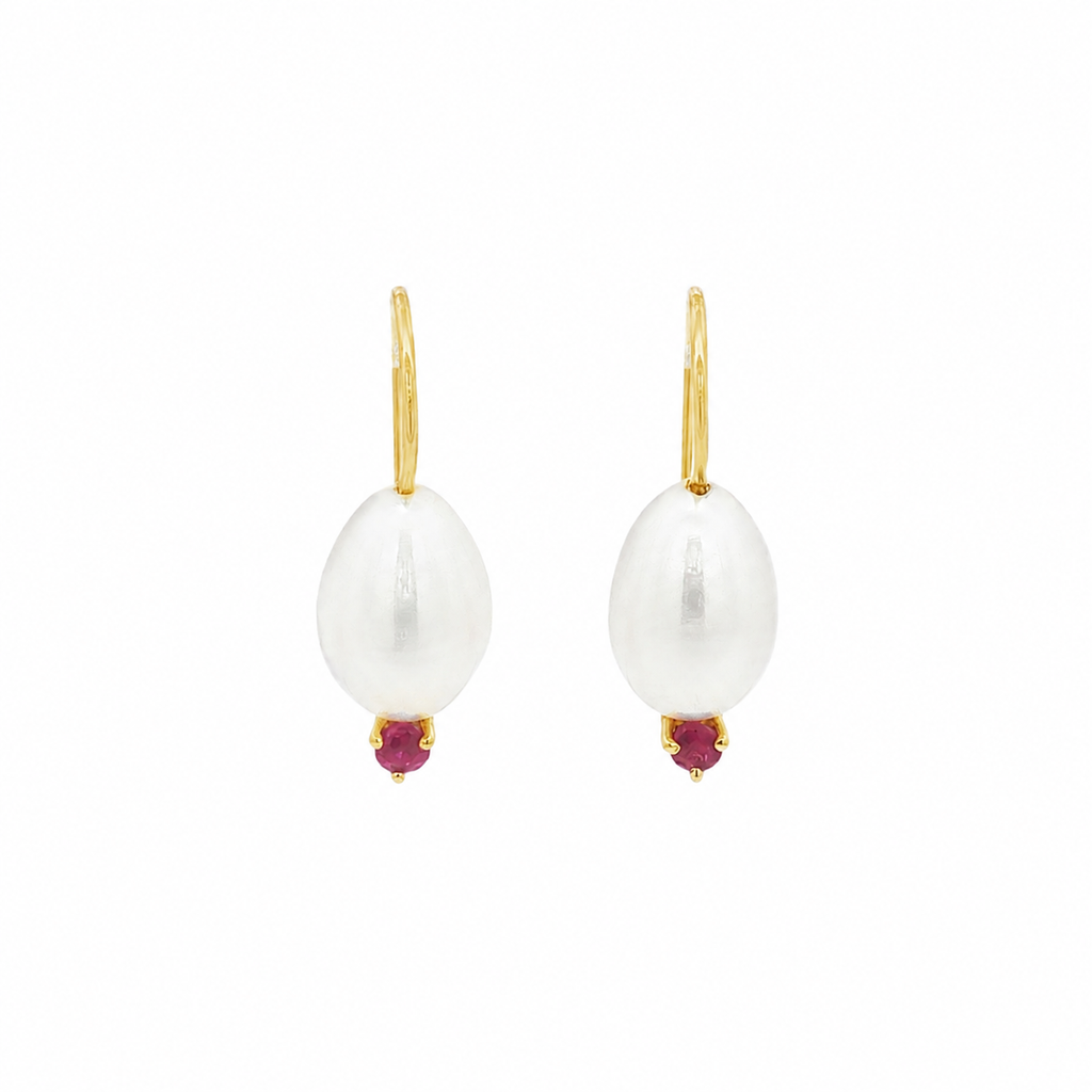 PENDIENTES GOTA CON PERLAS Y RUBI