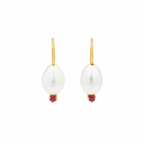 PENDIENTES GOTA CON PERLAS Y RUBI