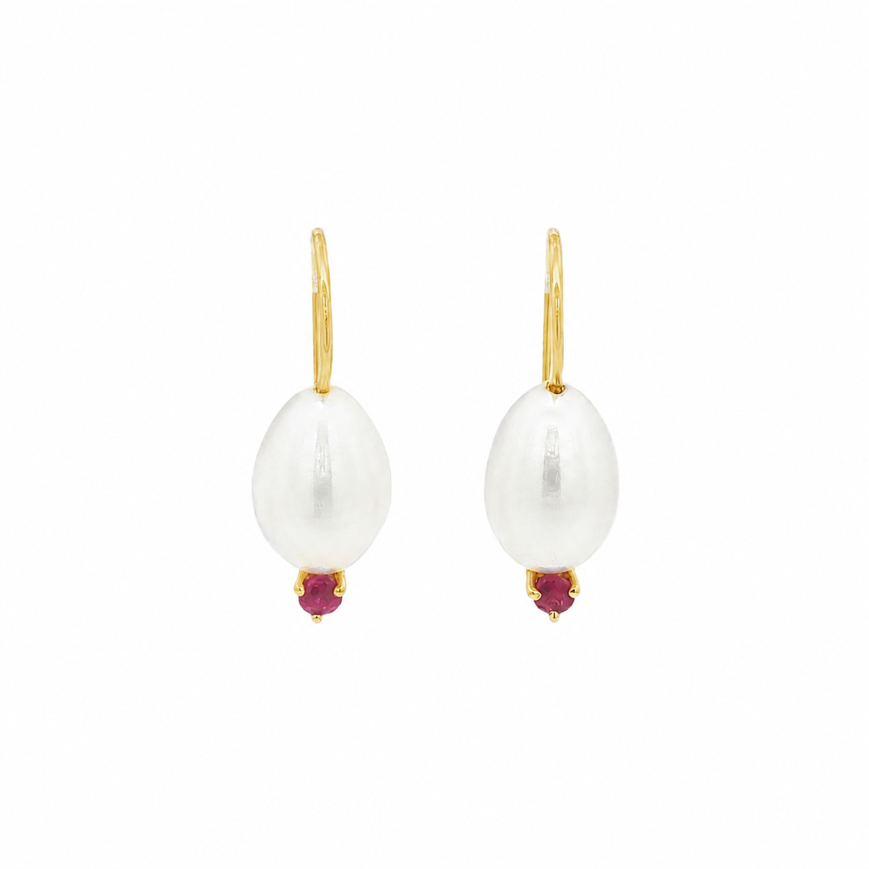 PENDIENTES GOTA CON PERLAS Y RUBI