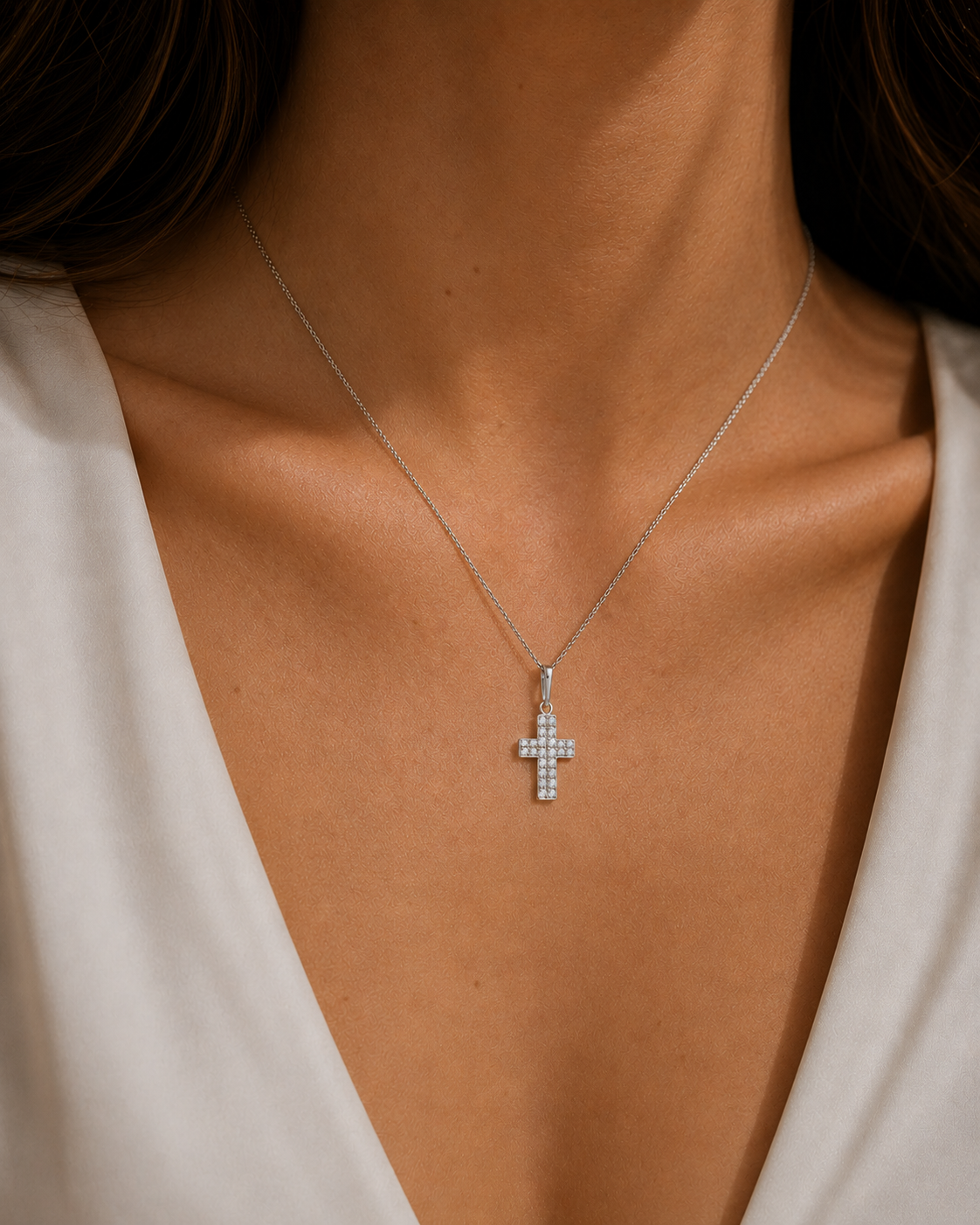 CRUZ ORO BLANCO CON CIRCONITAS