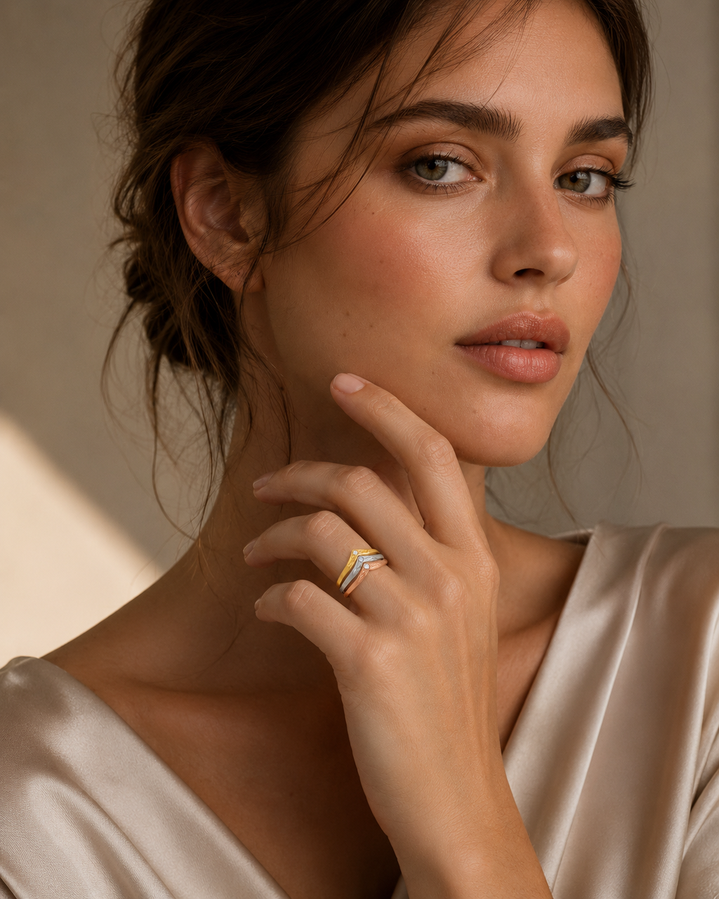 ANILLO TRIO PICO TRICOLOR CON CIRCONITAS