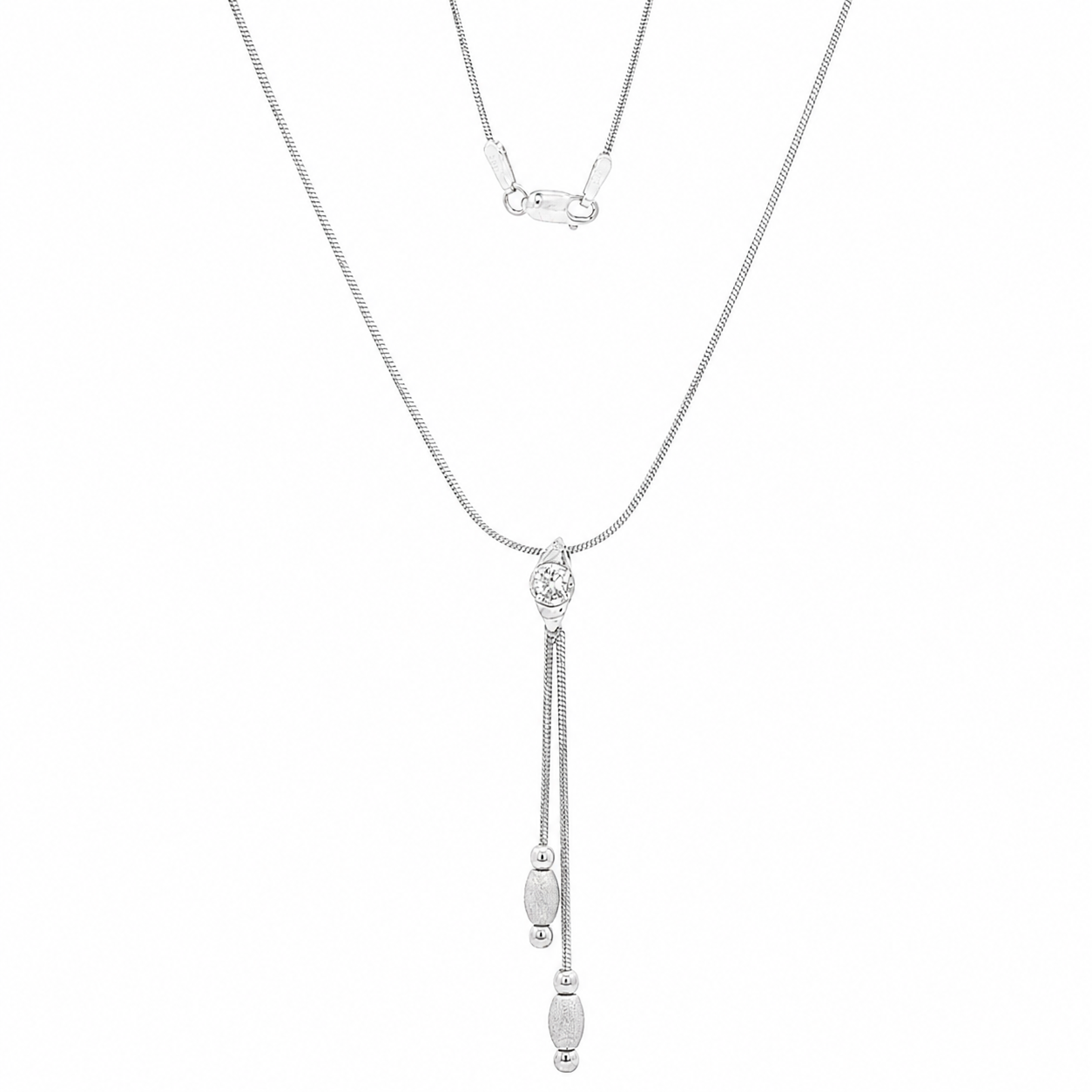 COLLAR COLA DE RATON DE ORO BLANCO CON CIRCONITA