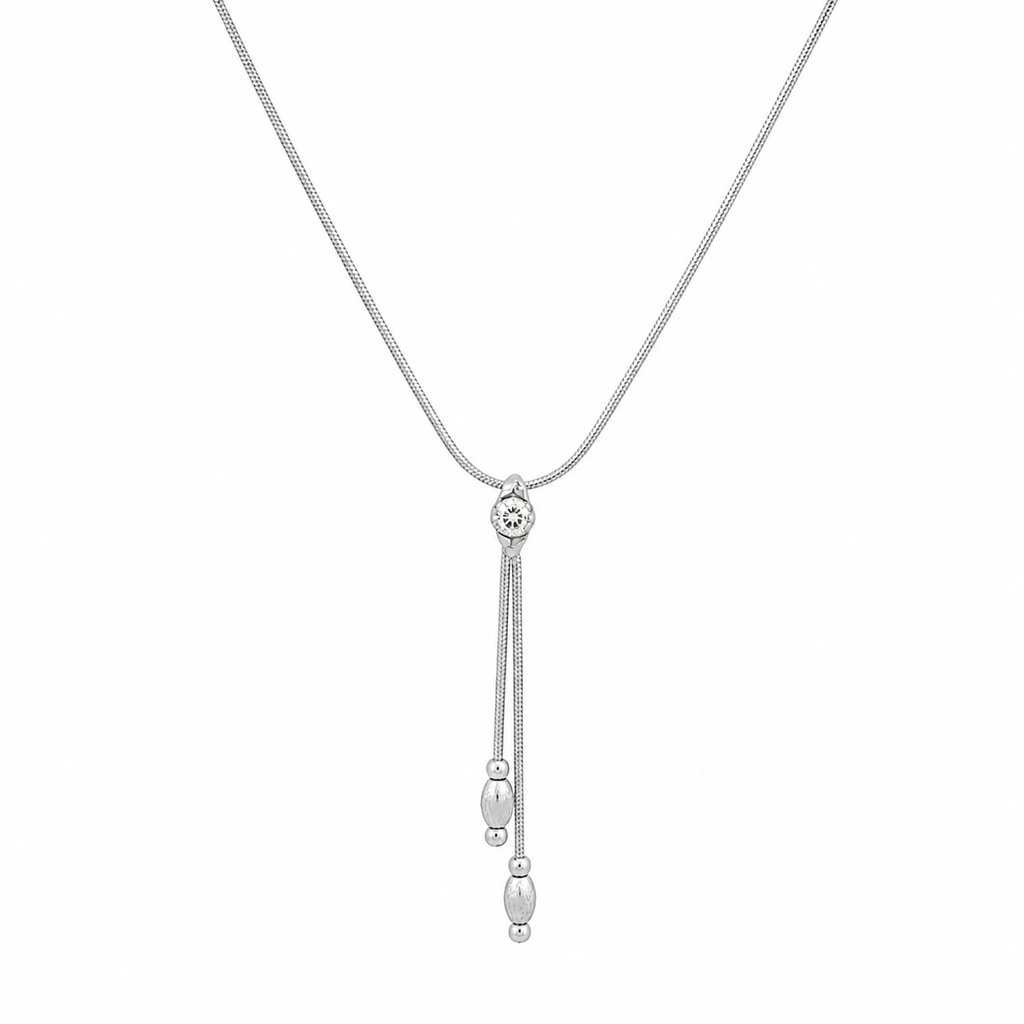 COLLAR COLA DE RATON DE ORO BLANCO CON CIRCONITA