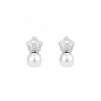 PENDIENTES FLOR ORO BLANCO CON PERLAS Y BRILLANTES