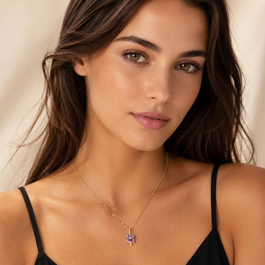 CADENA VENECIANA + COLGANTE CON CIRCONITA LILA