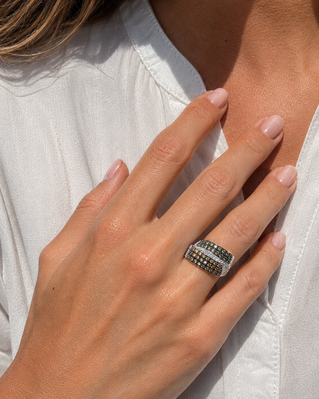ANILLO CRUZADO ORO BLANCO CON DIAMANTES