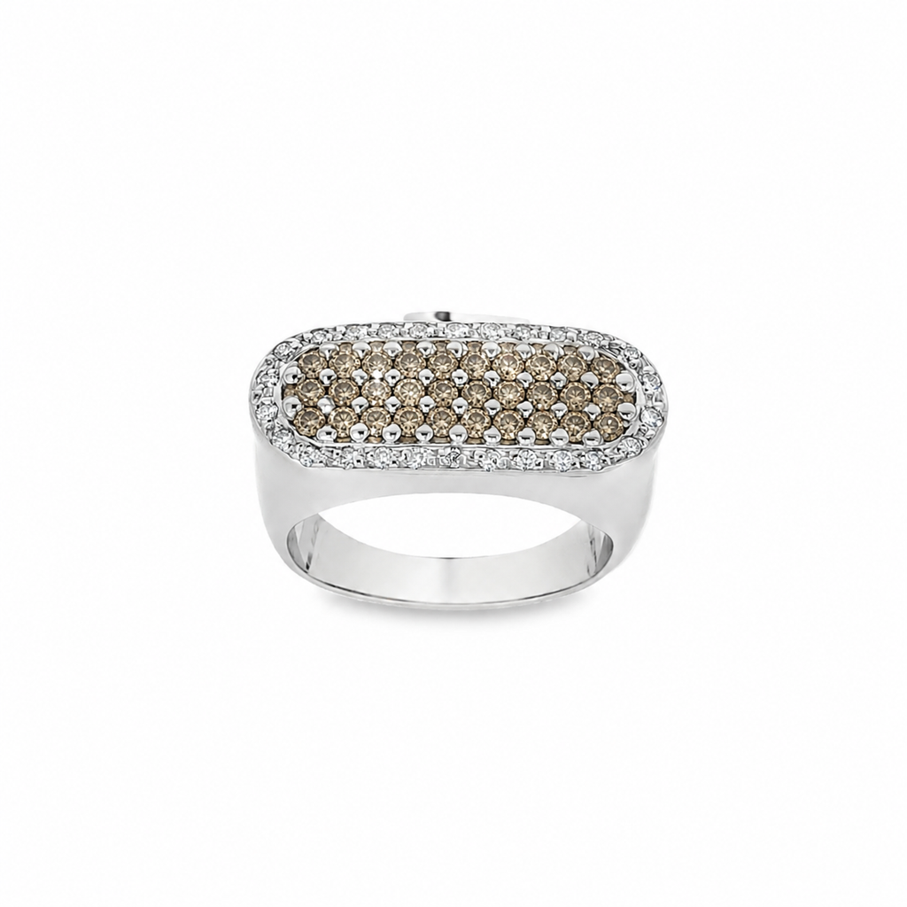 ANILLO TIPO SELLO ORO BLANCO CON DIAMANTES