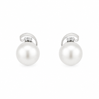 PENDIENTES ORO BLANCO CON DIAMANTES Y MEDIAS PERLAS