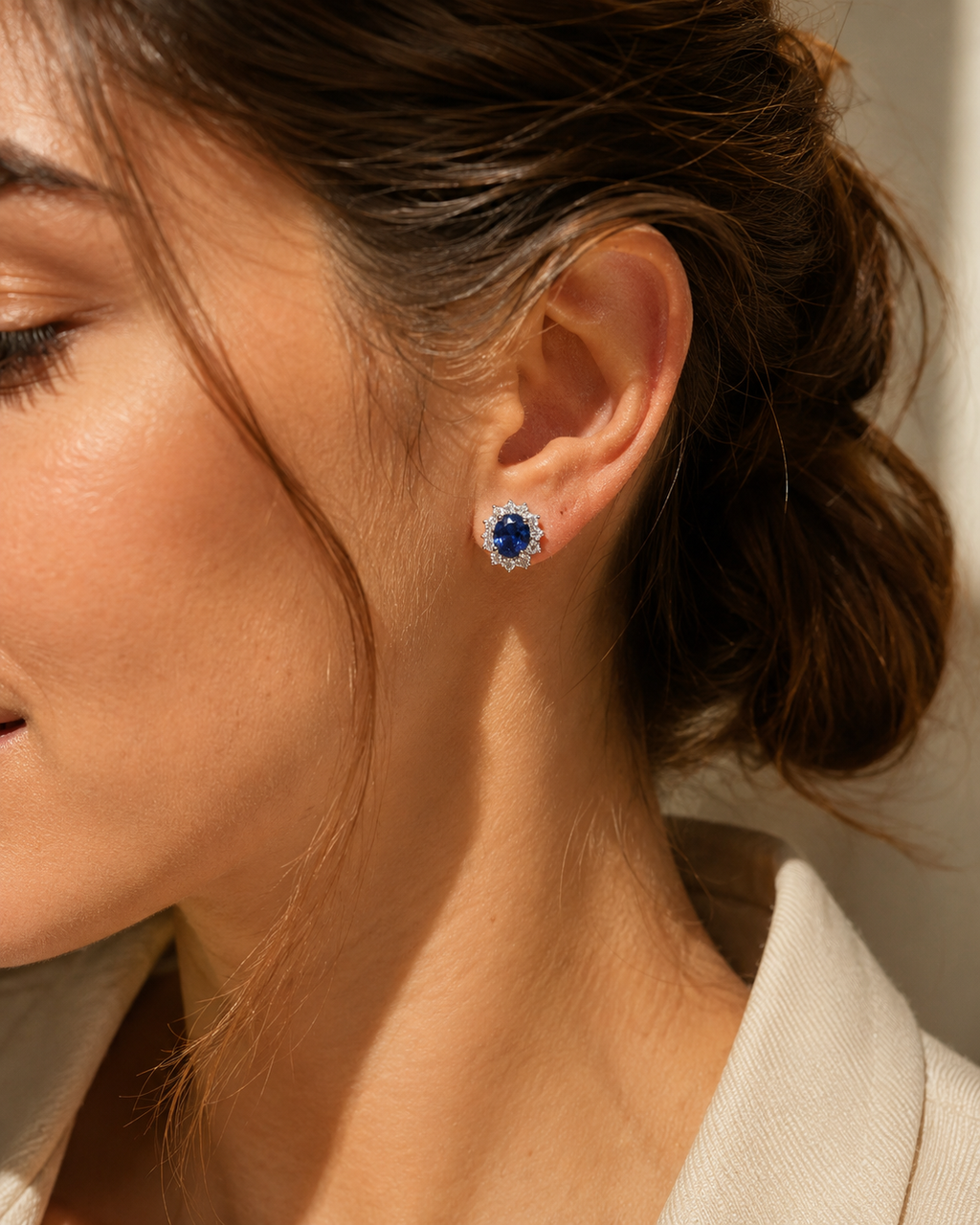 PENDIENTES ORO BLANCO ZAFIRO Y BRILLANTES