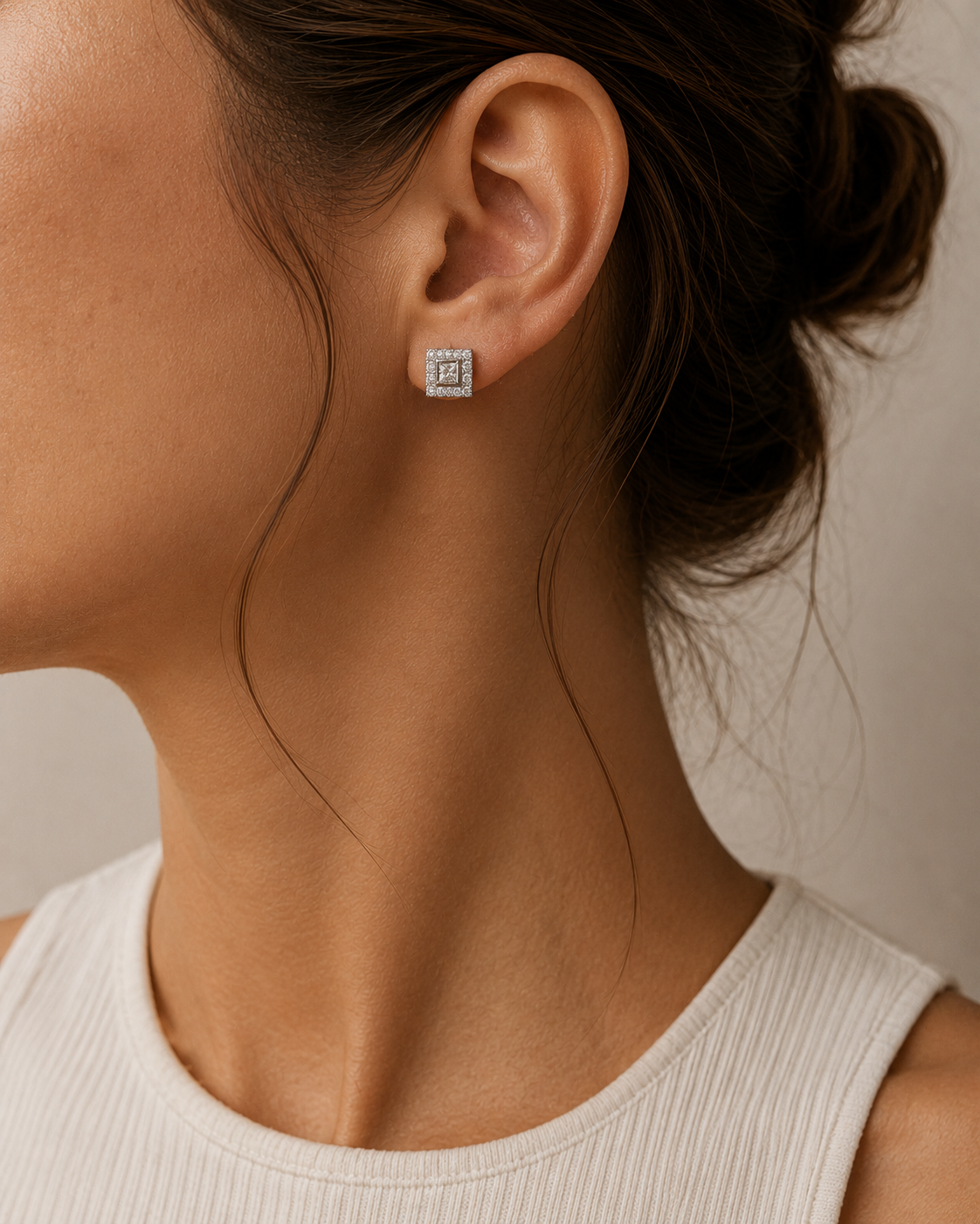 PENDIENTES CUADRADOS BICOLOR CON DIAMANTES