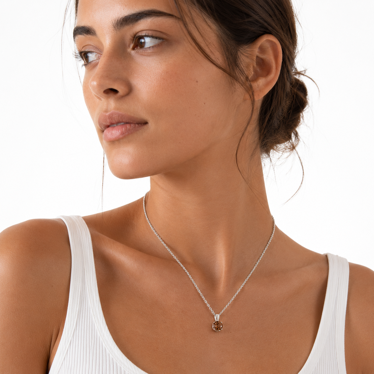 CADENA DE ORO BLANCO + COLGANTE CON DIAMANTE BROWN