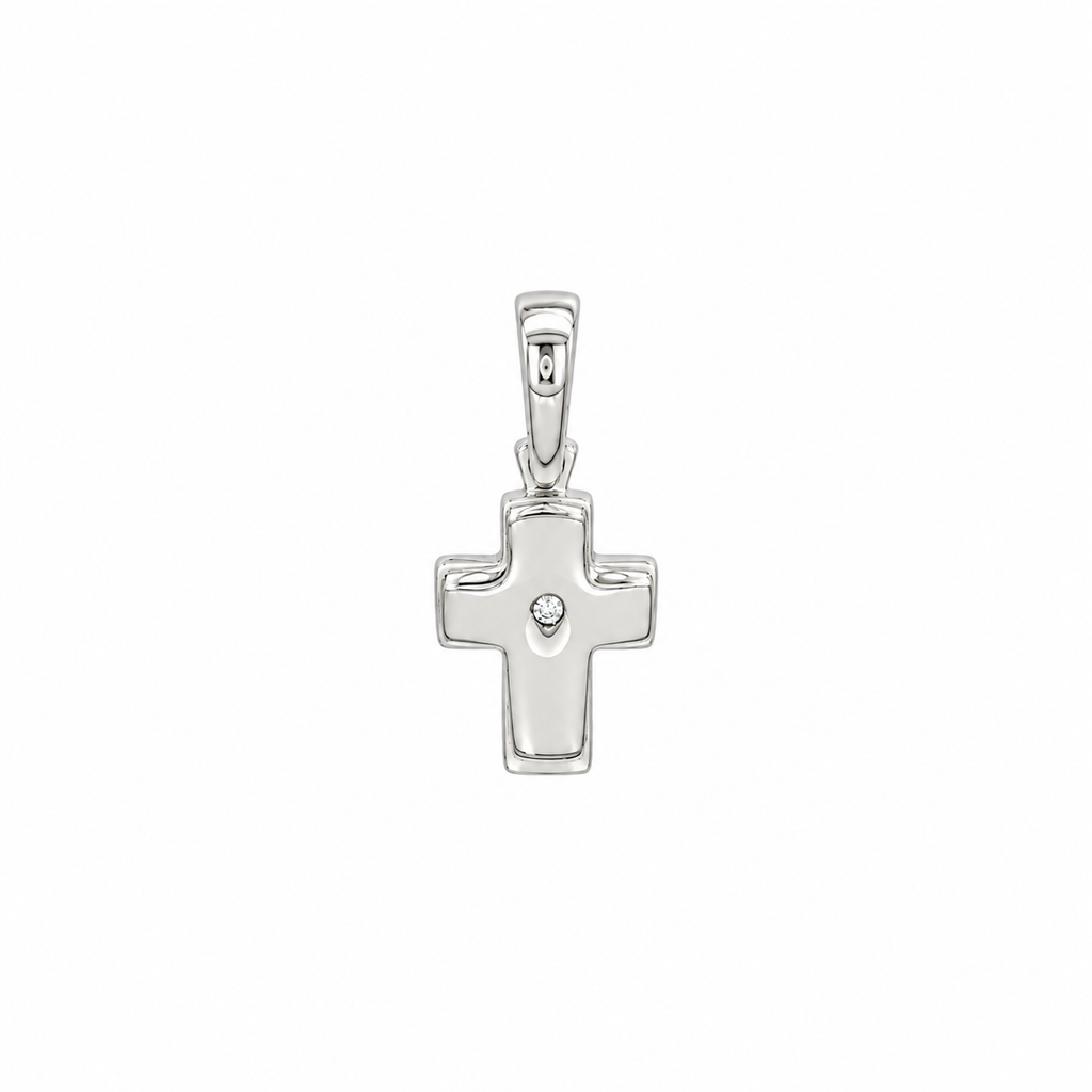 CRUZ DE ORO BLANCO CON BRILLANTE
