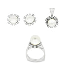 CONJUNTO ORO BLANCO CON PERLA Y BRILLANTES