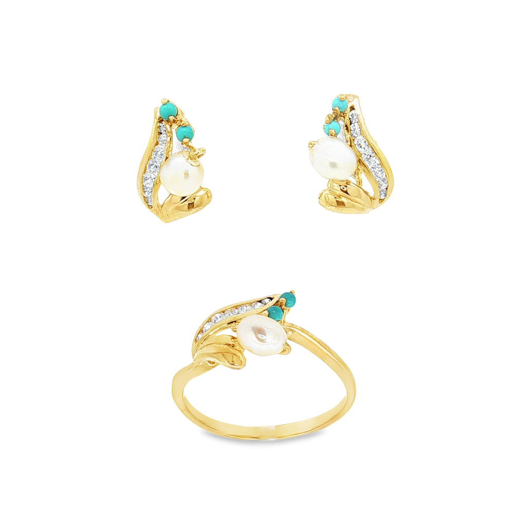 ANILLO + PENDIENTES CON PERLAS Y CIRCONITAS